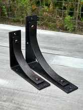 Load image into Gallery viewer, 6 inch and 8 inch Station Grande brackets in forge fired, linseed finish
